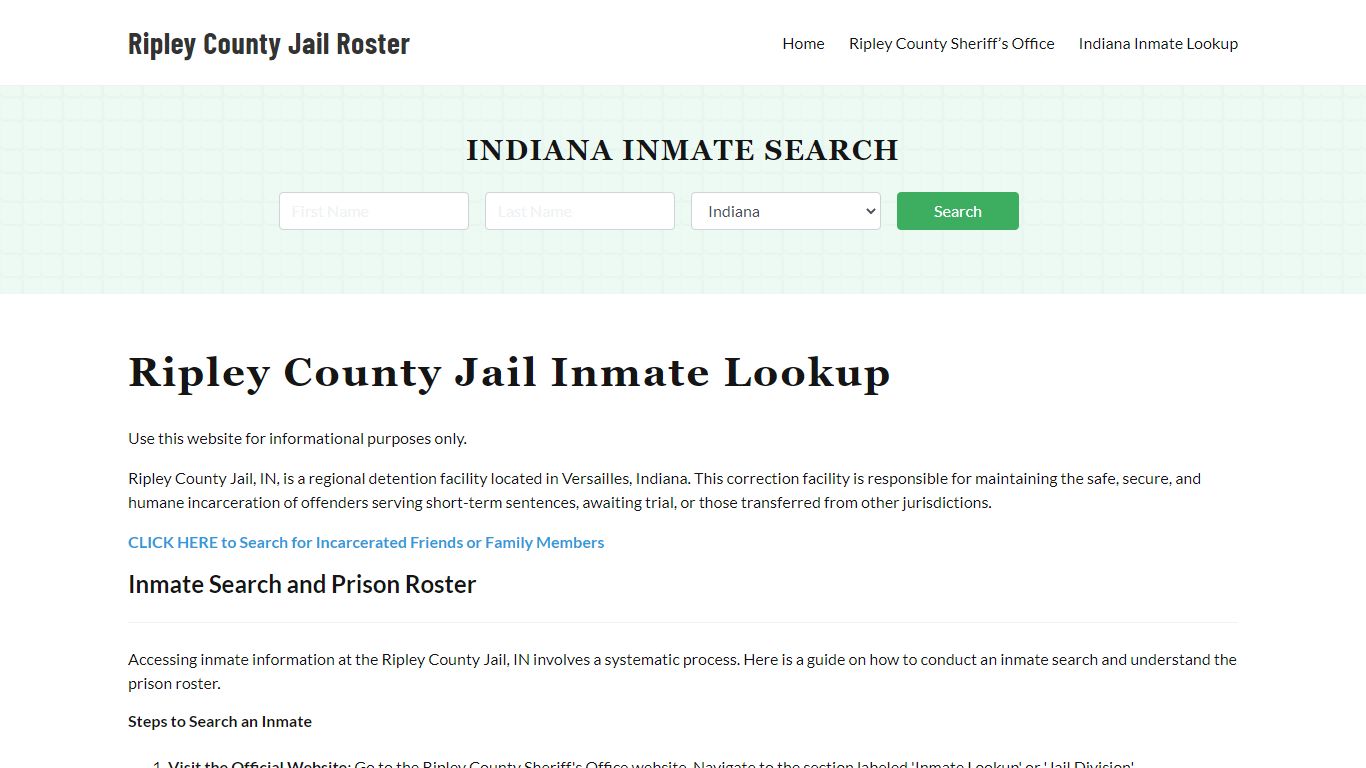 Ripley County Jail Roster Lookup, IN, Inmate Search