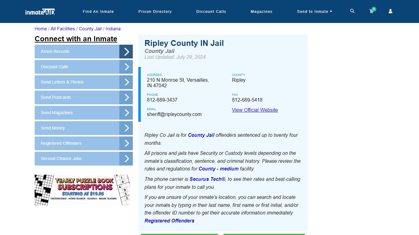 Ripley County IN Jail - Inmate Locator